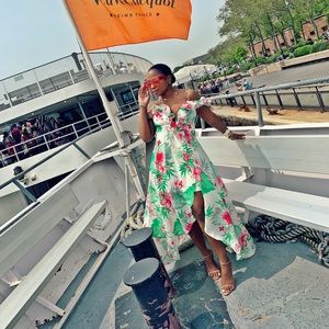 Beautiful Long Tropical Floral White Ruffle Dress